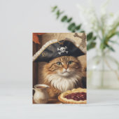 Thanksgiving piratenkat met taart briefkaart (Staand voorkant)