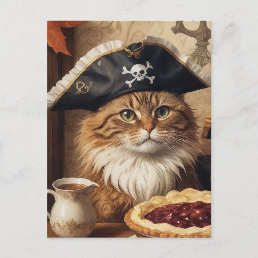 Thanksgiving piratenkat met taart briefkaart (Voorkant)