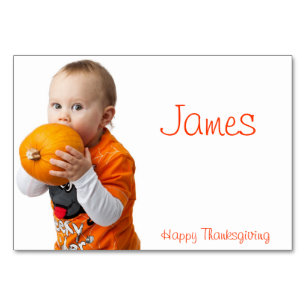 Thanksgiving-plaatskaarten met baby en pompoen kaart
