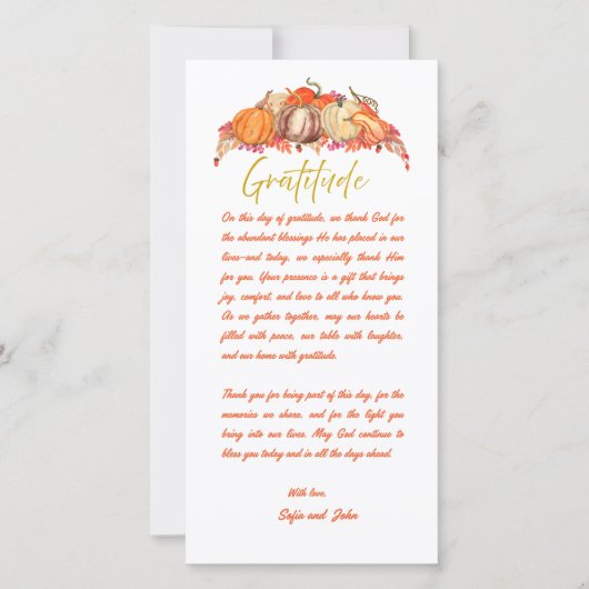 Thanksgiving Place Setting Gratitude Card (Voorkant)