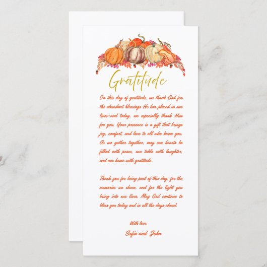 Thanksgiving Place Setting Gratitude Card (Voorkant / Achterkant)