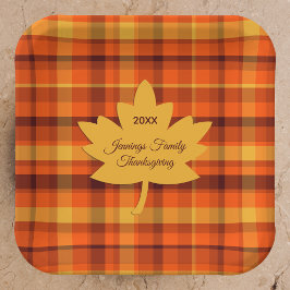 Thanksgiving Plaid met Maple Paperproducten Papieren Bordje