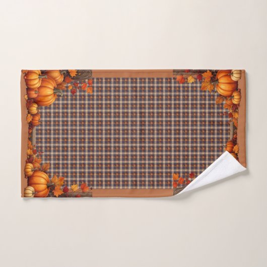 Thanksgiving Plaid met pompoenrand Handdoek (Handdoek)