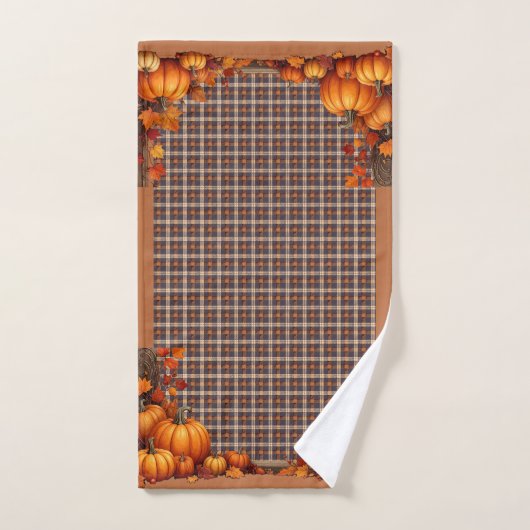 Thanksgiving Plaid met pompoenrand Handdoek (Handdoek)