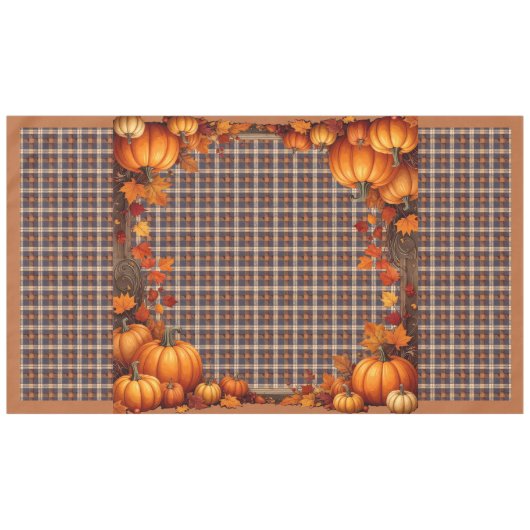 Thanksgiving Plaid met pompoenrand Tafelkleed (Voorkant (Horizontaal))