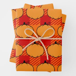 Thanksgiving Plaid Pompoen Tekening Aangepaste tek Inpakpapier Vel