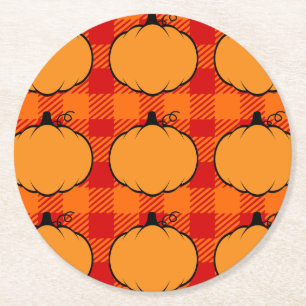 Thanksgiving Plaid Pompoen Tekening Aangepaste tek Ronde Kartonnen Onderzetter