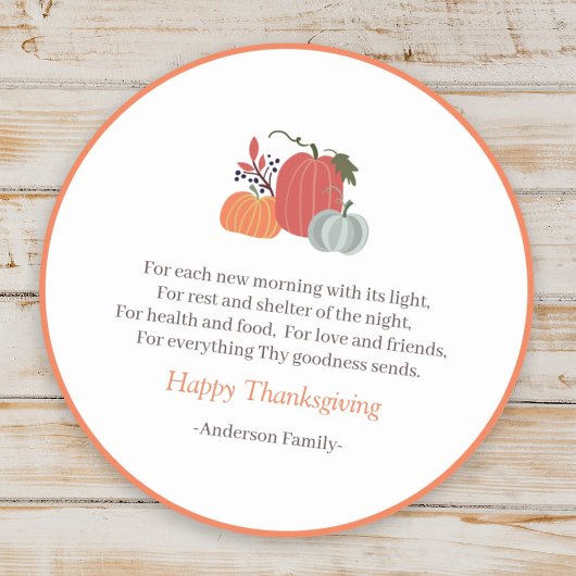 Thanksgiving Poem Country Rustic Autumn Pumpkins Ronde Sticker