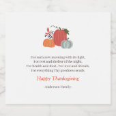 Thanksgiving Poem Country Rustic Autumn Pumpkins Sparkling Wijnetiket (Enkel label)