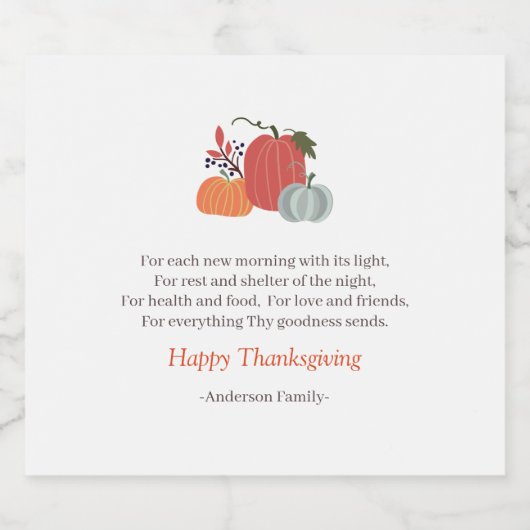 Thanksgiving Poem Country Rustic Autumn Pumpkins Sparkling Wijnetiket (Enkel label)