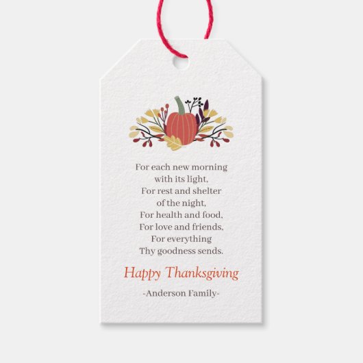 Thanksgiving Poem Land Rustic Pumpkin Bouquet Cadeaulabel (Voorkant)