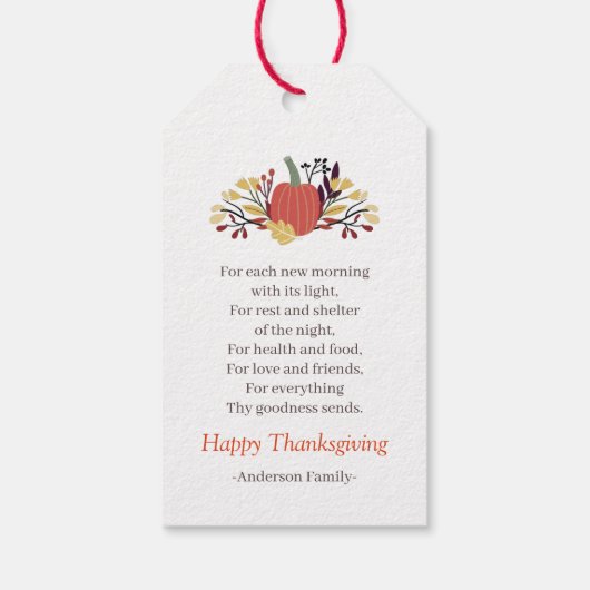 Thanksgiving Poem Land Rustic Pumpkin Bouquet Cadeaulabel (Achterkant)