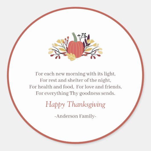 Thanksgiving Poem Land Rustic Pumpkin Bouquet Ronde Sticker (Voorkant)