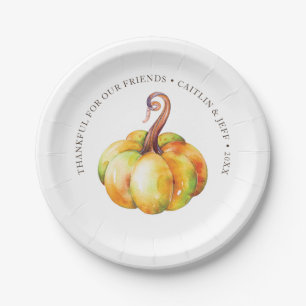 Thanksgiving pomkin gepersonaliseerde waterverf papieren bordje