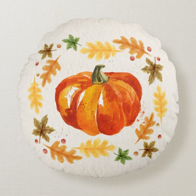 Thanksgiving pomkin laat Waterverven over Rond Kussen (Voorkant)