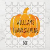 Thanksgiving pompoen Aangepaste naam Wijn Etiket (Enkel label)