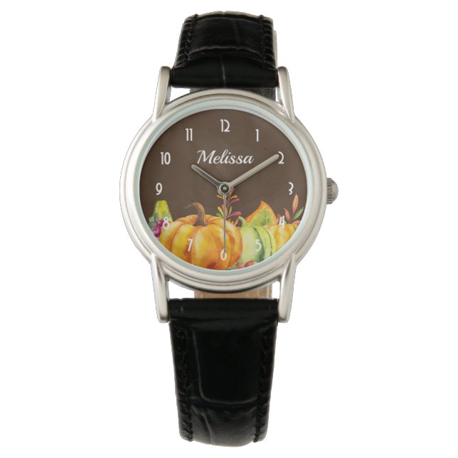 Thanksgiving pompoen bladeren en groenten horloge (Voorkant)