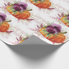 Thanksgiving Pompoen Bloemen Bourgogne Details Cadeaupapier