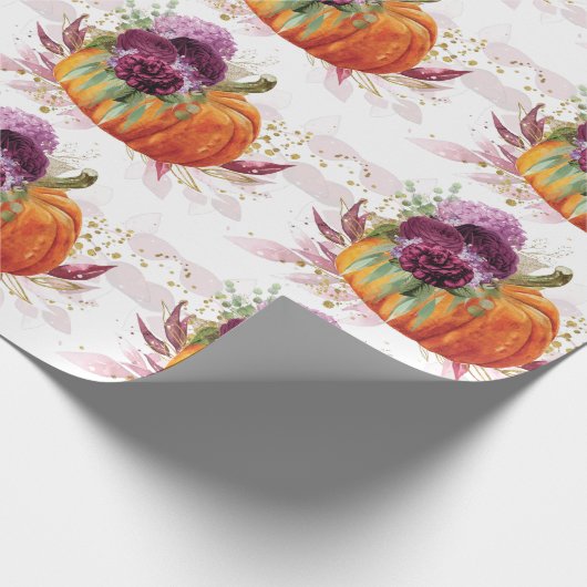 Thanksgiving Pompoen Bloemen Bourgogne Details Cadeaupapier (Hoek)
