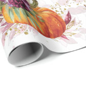 Thanksgiving Pompoen Bloemen Bourgogne Details Cadeaupapier (Rol Hoek)