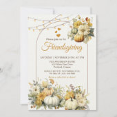 Thanksgiving Pompoen Bloemen Vriendsgiving Diner Kaart (Voorkant)