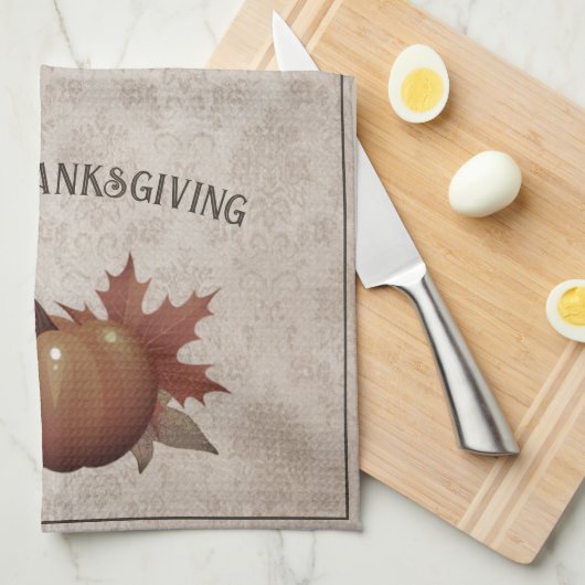 Thanksgiving pompoen Damask | Bruin Theedoek (Quarter Fold)