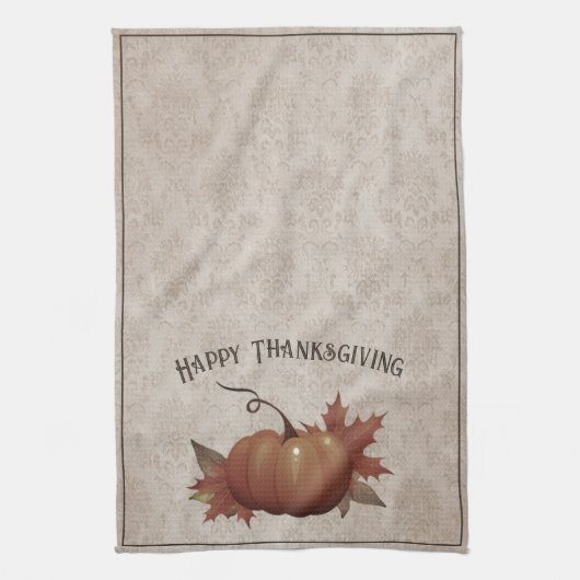 Thanksgiving pompoen Damask | Bruin Theedoek (Verticaal)