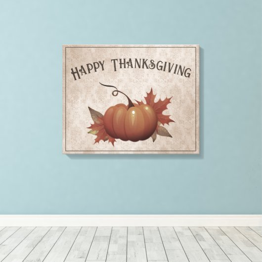 Thanksgiving pompoen Damask Canvas Afdruk (Insitu (Houten vloer))
