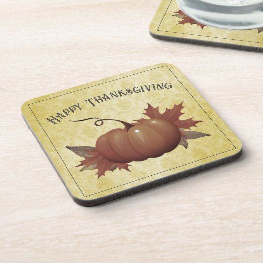 Thanksgiving pompoen Damask | Geel Bier Onderzetter (Linkerzijde)