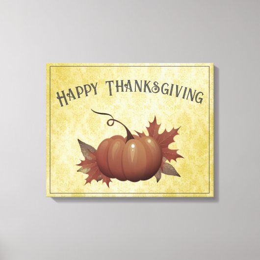 Thanksgiving pompoen Damask | Geel Canvas Afdruk (Voorkant)