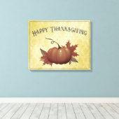 Thanksgiving pompoen Damask | Geel Canvas Afdruk (Insitu (Houten vloer))
