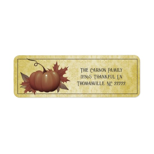 Thanksgiving pompoen Damask | Geel etiket (Voorkant)