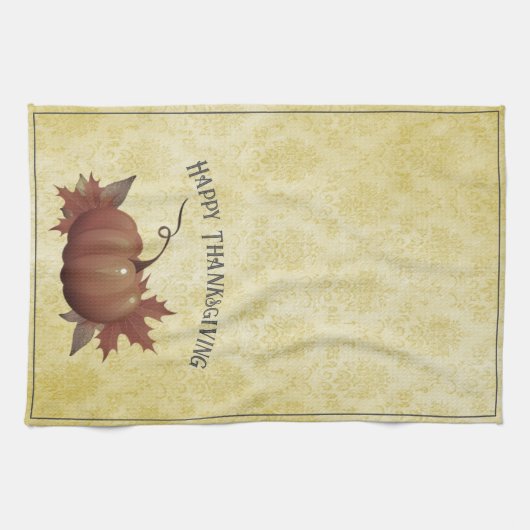 Thanksgiving pompoen Damask | Geel Theedoek (Horizontaal)