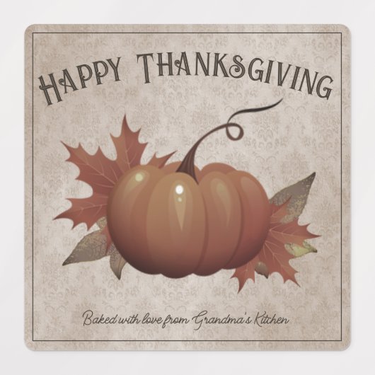 Thanksgiving pompoen Damask gepersonaliseerd Labels (Design 2)
