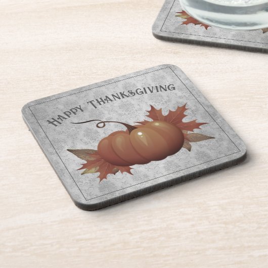 Thanksgiving pompoen Damask | Grijs Bier Onderzetter (Linkerzijde)