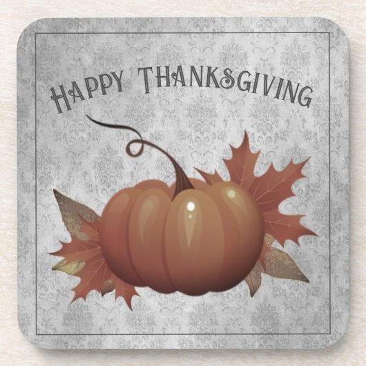 Thanksgiving pompoen Damask | Grijs Bier Onderzetter (Voorkant)