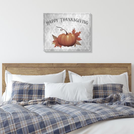 Thanksgiving pompoen Damask | Grijs Canvas Afdruk (Insitu (Slaapkamer))