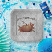 Thanksgiving pompoen Damask | Grijs Papieren Bordje (Feest)