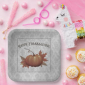 Thanksgiving pompoen Damask | Grijs Papieren Bordje (Feest)