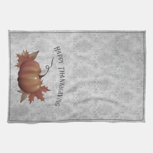 Thanksgiving pompoen Damask | Grijs Theedoek (Horizontaal)