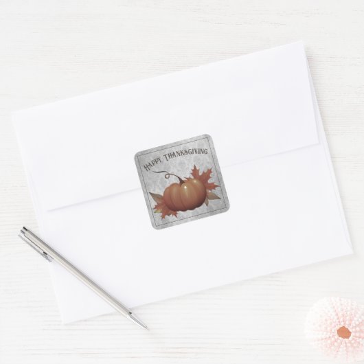 Thanksgiving pompoen Damask | Grijs Vierkante Sticker (Envelop)