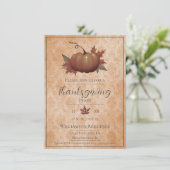 Thanksgiving pompoen Damask | Oranje diner Kaart (Staand voorkant)