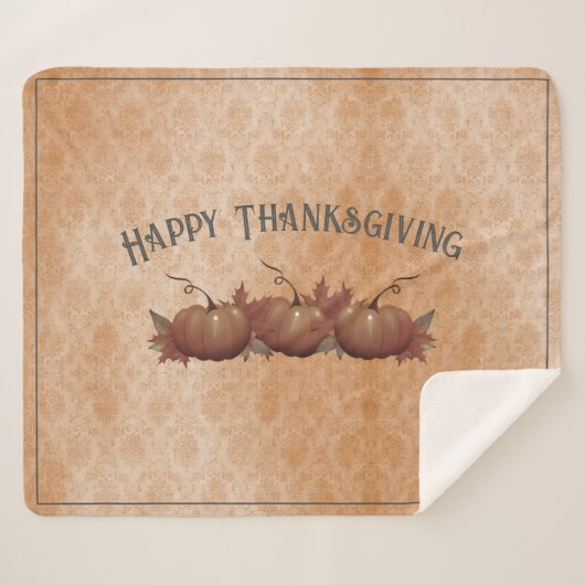 Thanksgiving pompoen Damask | SINAASAPPEL Sherpa Deken (Voorkant (horizontaal))