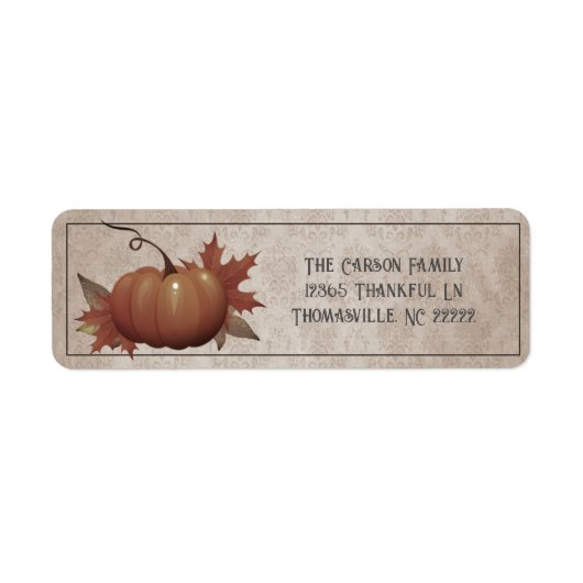 Thanksgiving pompoen damast label (Voorkant)