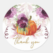 Thanksgiving Pompoen Dank u Bourgondië Flowers Ronde Sticker (Voorkant)