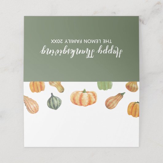 Thanksgiving pompoen diner plaatskaartje (Buitenkant ongevouwen)