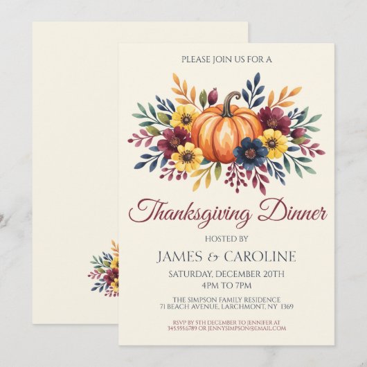Thanksgiving Pompoen Diner Uitnodiging (Voorkant / Achterkant)