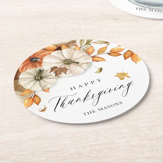 Thanksgiving pompoen en bladeren ronde kartonnen onderzetter (Gebogen)