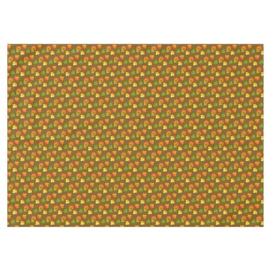 Thanksgiving pompoen en herfstbladeren op bruin tafelkleed (Voorkant (Horizontaal))