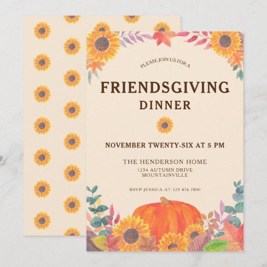 Thanksgiving pompoen en zonnebloemen - Binneninric Kaart (Voorkant / Achterkant)